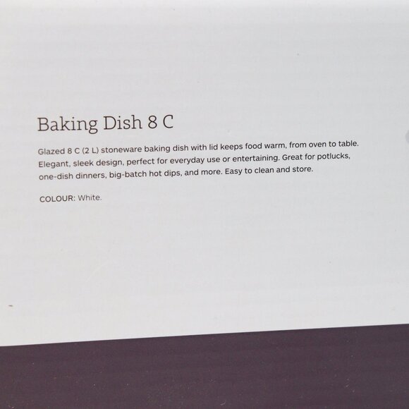 Epicure Baking Dish 8 Cup or 2L White Satin Finish New - Picture 6 of 9